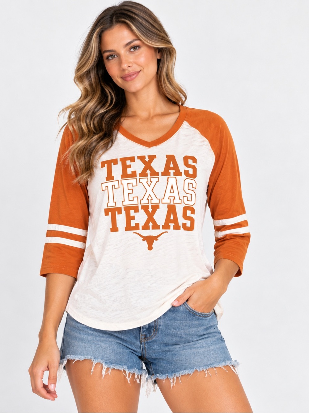 Texas Graphic Raglan Long-Sleeve Tee in Orange and Cream